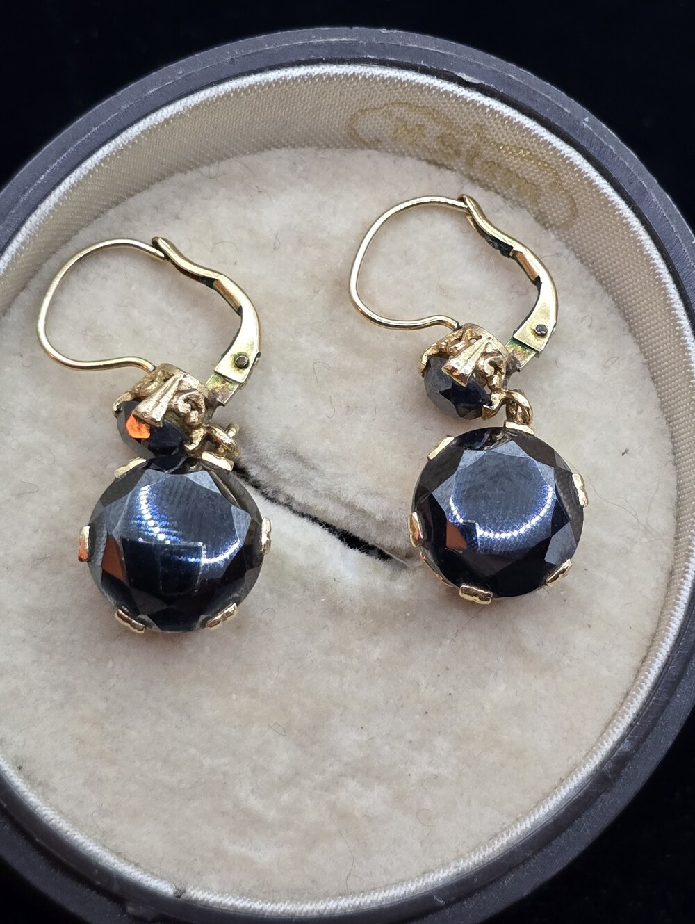 Estate 14k Yellow Gold Hemitite Earrings Heart Motif Gothic Love Gift